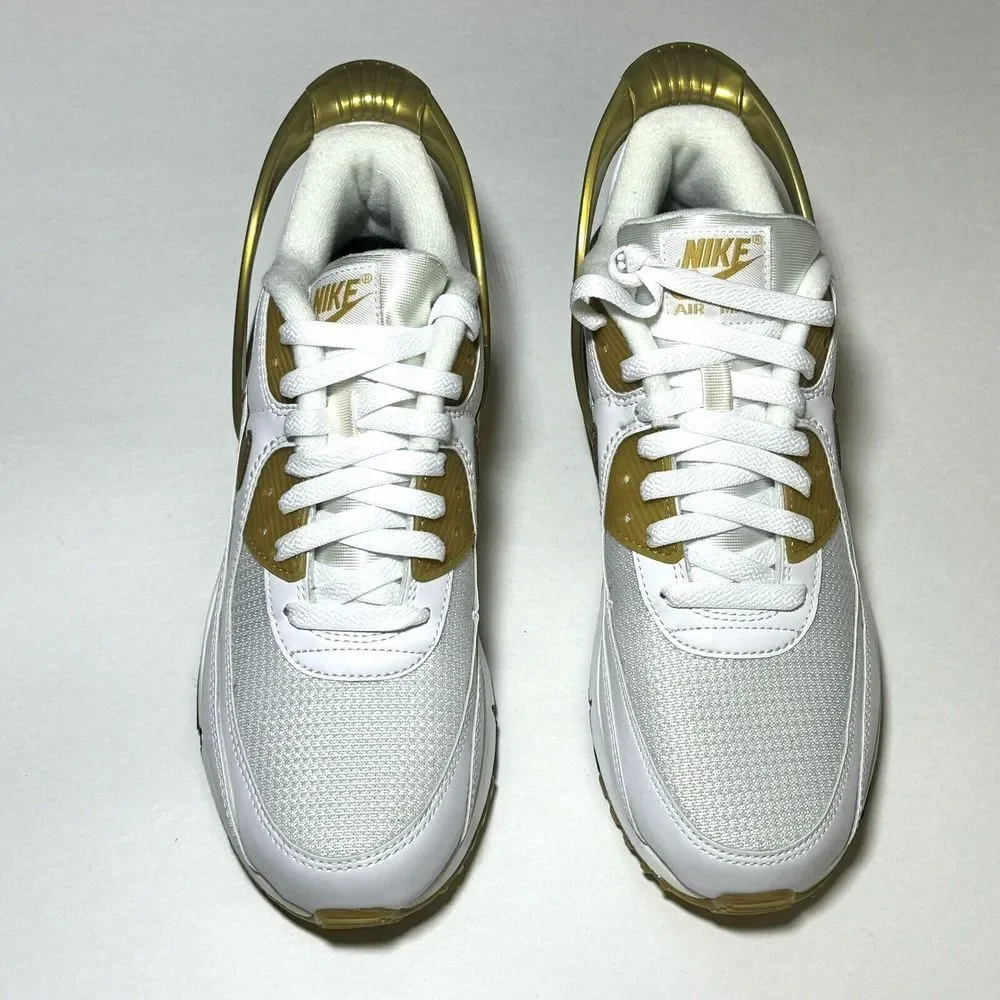 Nike Air Max 90 Flyease White Gold Sneaker Shoe CV0526-100 GS Size 7 Women's 8.5 - Picture 4 of 9
